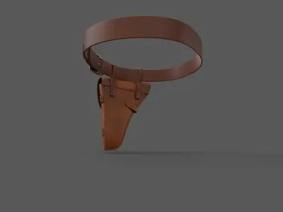 Vintage Pistol Holster with belt Game Ready Low-poly 3D model