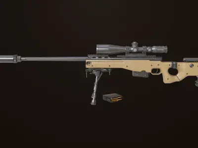 Sniper Rifle 03 Sandal Rigged All PBR Unity UE Textures Low-poly 3D model