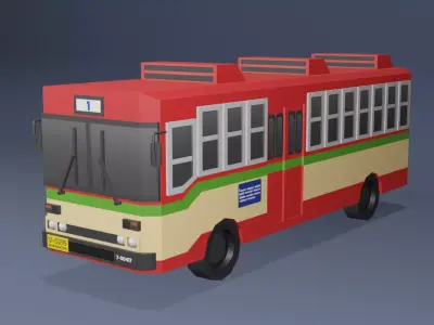 Red Thai bus Low poly v01 Low-poly 3D model