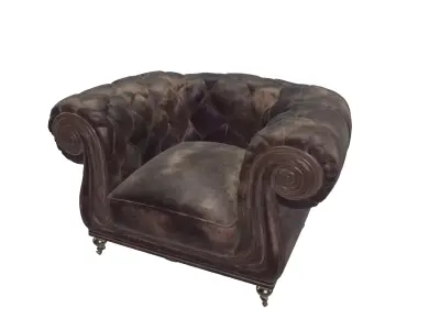 Vintage Tufted Leather Armchair Classic Chesterfield Style 3D model