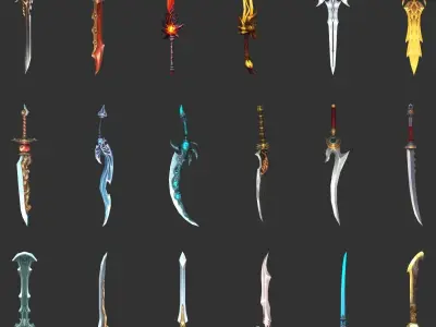 Fantasy Sword Collection 100 Swords Low-poly 3D model