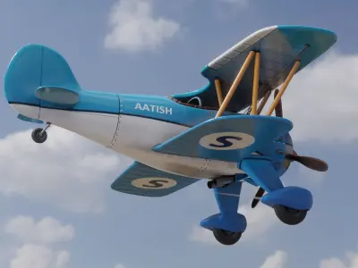 The Plane biplane flying in sky Low-poly 3D model