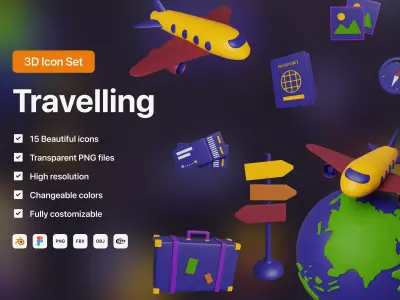 3D set of icons Travelling 3D model