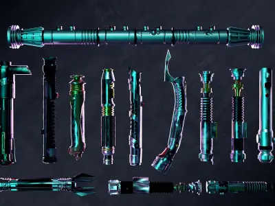 All StarWars Lightsabers Pack Low-poly 3D model