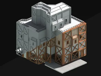 Medieval Low Poly Building  Castle Wooden Village Stone House 23 Low-poly 3D model