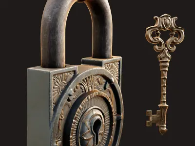 Fantasy Padlock with Key 2 Low-poly 3D model Low-poly 3D model