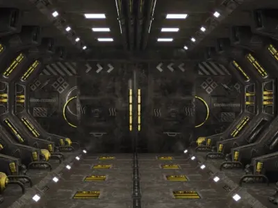 Tunnel futuristic spaceship corridor Free low-poly 3D model