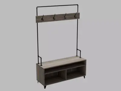 Industrial Pipes and Wood Hall Tree Low-poly 3D model