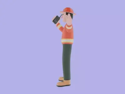 Stylized 3D Firefighter Talking on Radio - Cartoon Male Hero 3D model