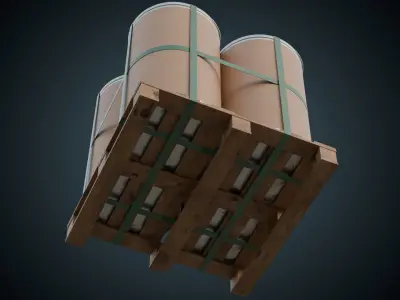 Cardboard Barrel And Pallet 1A Low-poly 3D model