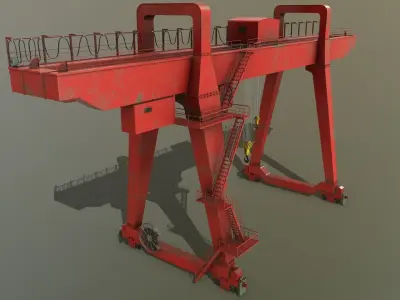 PBR Double Girder Gantry Crane V1 - Red Low-poly 3D model