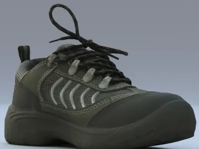 Sneaker Low Poly athletic shoe with orange laces Low-poly 3D model