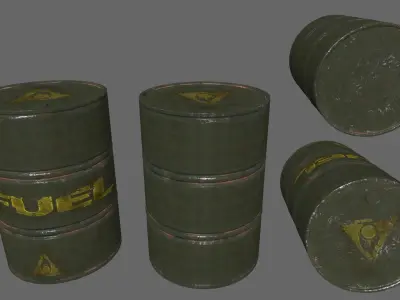 military fuell barrel set Low-poly 3D model