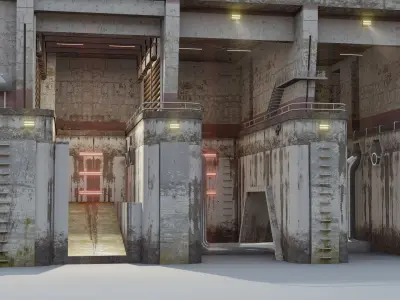 Realistic Sci-Fi Battleship Hangar Low-poly 3D model