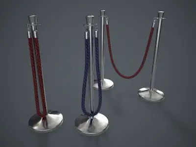 Crowd Control Stanchions PBR Game Ready Low-poly 3D model