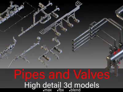 Industrial Pipes - Valves - Modular Pipeline System with Pumps 3D model