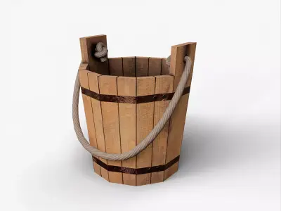 Wooden Bucket with Rope Handle Low-poly 3D model