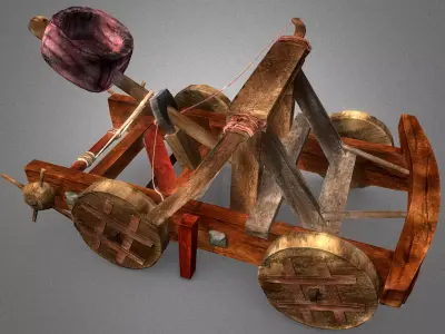 Catapult wooden cannon Low-poly 3D model