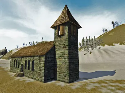 Medieval Game-Ready Church Low-poly 3D model