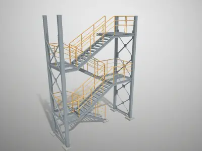 Fire Escape Stair PBR Unwraped Modular Two Levels 3D model