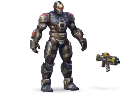 Cartoon Sci-Fi Cyborg Drone Trooper Soldier Low-poly 3D model 3