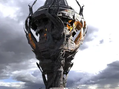 Dark Cthulhu Watchtower Torch City  Low-poly 3D model