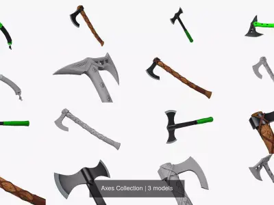 Axes Collection axe with handle 3D Model Pack
