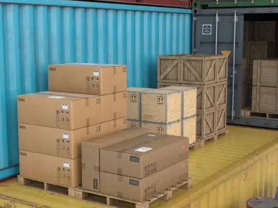 Cargo Containers Barrels and Crates Vol3 PBR 3D model