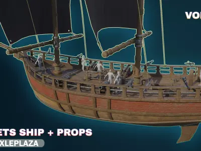 Pirate Ship with Interior - Props and Guns and Textures - Vol 1 Low-poly 3D model