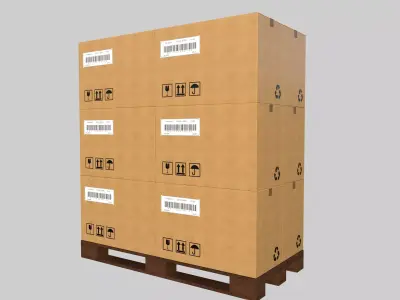 Industrial Shipping Pallet with Cardboard Boxes Low-poly 3D model