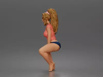 woman sitting wearing a wet crop top and sunglasses 3D print model