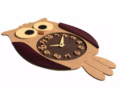 Wooden Owl Wall Clock 3D model