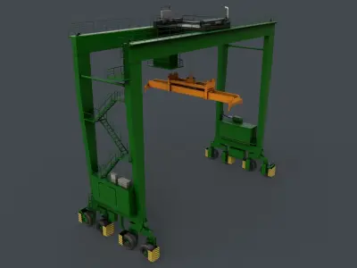 PBR Rubber Tyred Gantry Crane RTG V2 - Green Low-poly 3D model