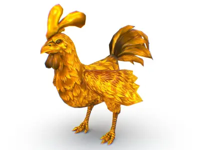 Golden Rooster Bright Feathers Majestic Tail Low-poly 3D model