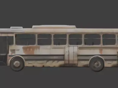 Wrecked City Bus Post Apocalyptic 3D Model Low-poly 3D model