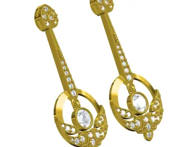 Antique Diamond Long Dangle Drop Earring 3D print model