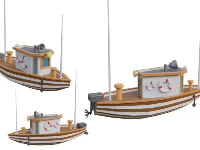 Low Poly Boats - 8 Models Low-poly 3D model