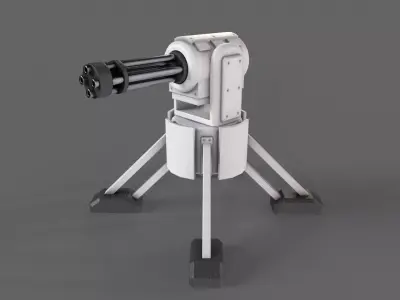 PBR Turret Gun 04 White Low-poly 3D model