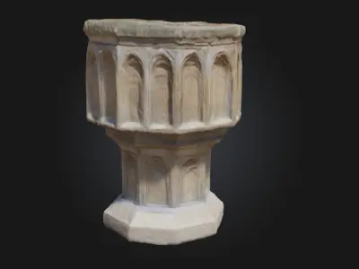Historic Baptismal Font  Sacred Craftsmanship Preserved in Stone 3D model