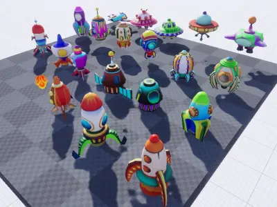 Cartoon SpaceShip Pack Low-poly 3D model