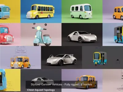 Stylized Cartoon Vehlices - Fully rigged 3D Model Pack
