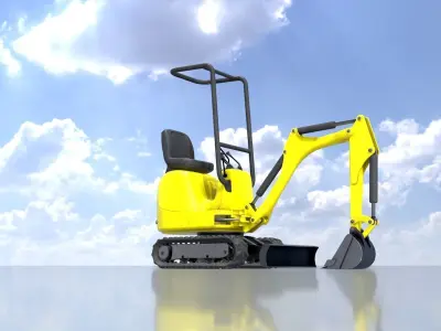 Mini-Digger Yellow Low-poly 3D model