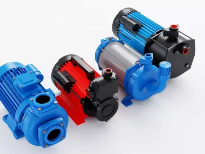 Industrial Electric Water Pump And Centrifugal Motor Pack Low-poly 3D model