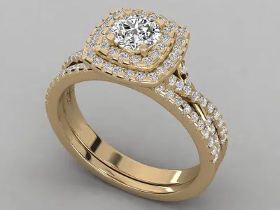 Round Cut Diamond Double Halo Twisted Style Bridal Set Ring 3D print model