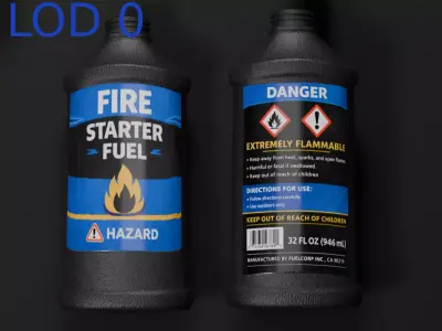 Low Poly Fire Starter Fuel Bottle - Game Ready Survival Prop Low-poly 3D model