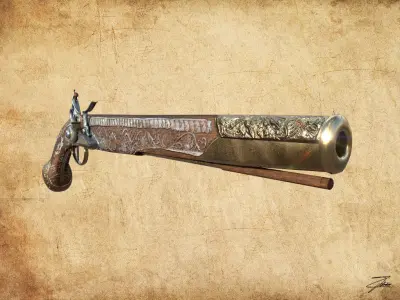 Flintlock pistol Low-poly 3D model 7