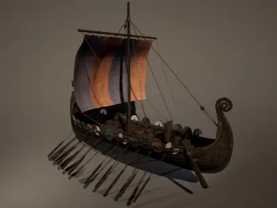Viking Big Ship Game-Ready Low-poly 3D model