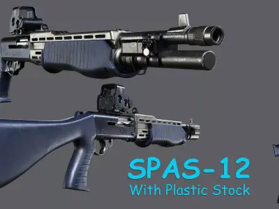 SPAS-12 with plastic stock Low-poly 3D model