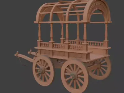 Ornate Wooden Carriage 3D Model 3D model purchase