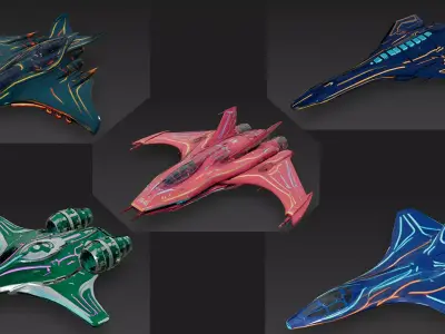 Futuristic Sci Fi Fighter Jets Pack 3D Models PBR Low-poly 3D model